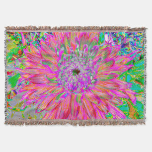 Colourful Rainbow Abstract Decorative Dahlia Flowe Throw Blanket