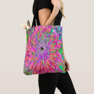 Colourful Rainbow Abstract Decorative Dahlia Flowe Tote Bag