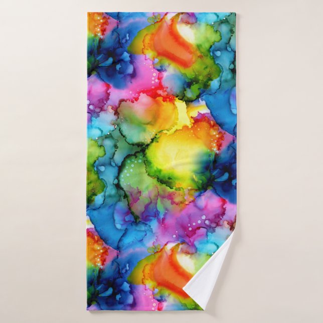Colourful Rainbow Abstract Tie Dye Bath Towel Set (Bath Towel)