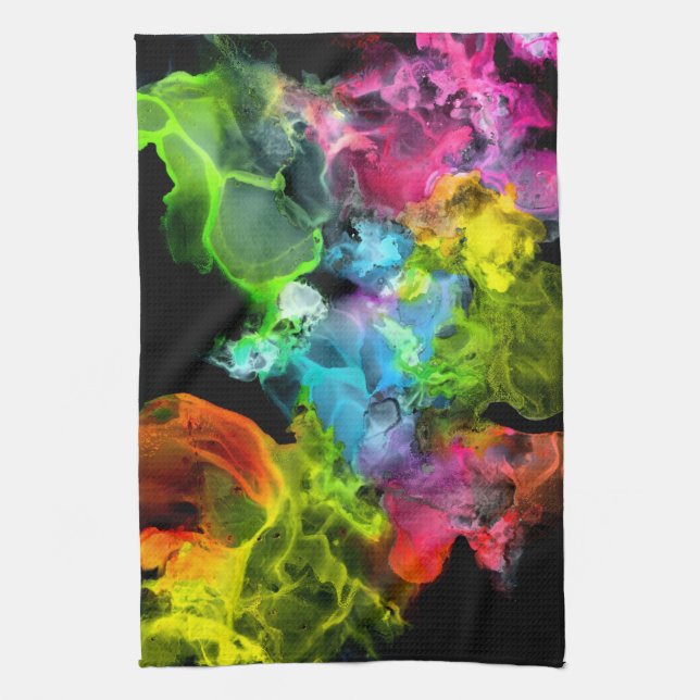 Colourful Rainbow Abstract Watercolor Ink Tea Towel (Vertical)