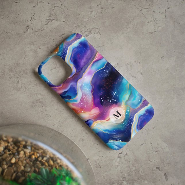 Colourful rainbow agate glitter texture monogram Case-Mate iPhone case (Creator Uploaded)