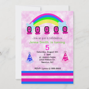 Colourful Rainbow and Birthday Hats Invitation