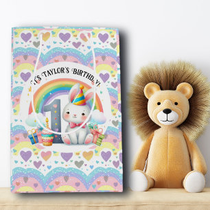 Colourful Rainbow and Bunny 1st Birthday Party Medium Gift Bag