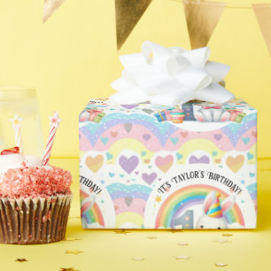 Colourful Rainbow and Bunny 1st Birthday Party Wrapping Paper