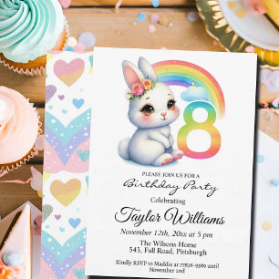 Colourful Rainbow and Bunny 8th Birthday Party Invitation