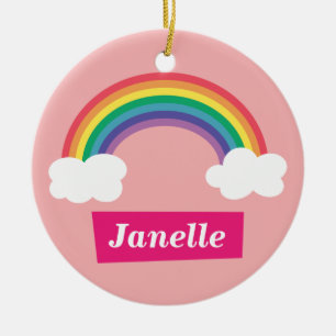 Colourful Rainbow and clouds, for Little Girls Ceramic Tree Decoration