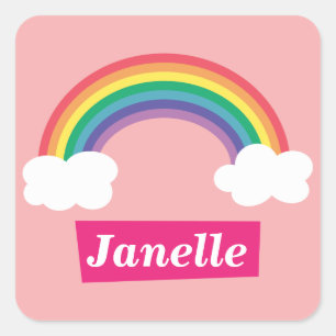 Colourful Rainbow and clouds, for Little Girls Square Sticker