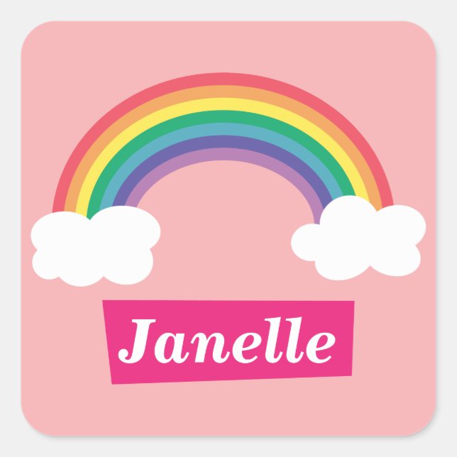Colourful Rainbow and clouds, for Little Girls Square Sticker (Front)