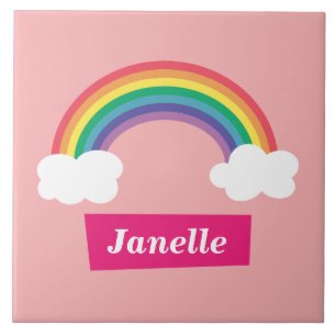 Colourful Rainbow and clouds, for Little Girls Tile