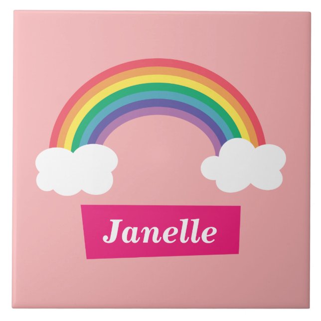 Colourful Rainbow and clouds, for Little Girls Tile (Front)