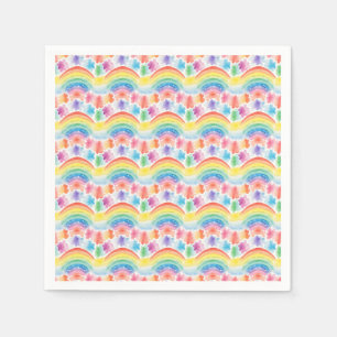 Colourful Rainbow and Clouds Watercolor Painting Napkin