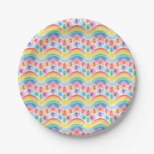 Colourful Rainbow and Clouds Watercolor Painting Paper Plate