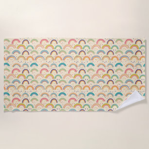 Colourful Rainbow and Diamond Seamless Pattern Beach Towel