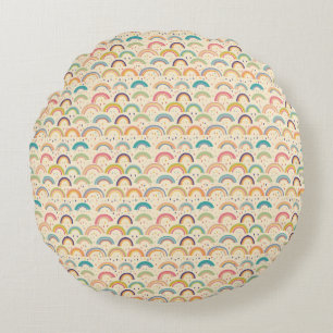 Colourful Rainbow and Diamond Seamless Pattern Round Cushion