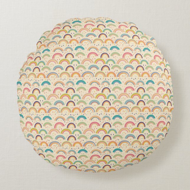 Colourful Rainbow and Diamond Seamless Pattern Round Cushion (Front)