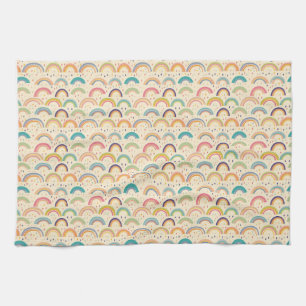 Colourful Rainbow and Diamond Seamless Pattern Tea Towel