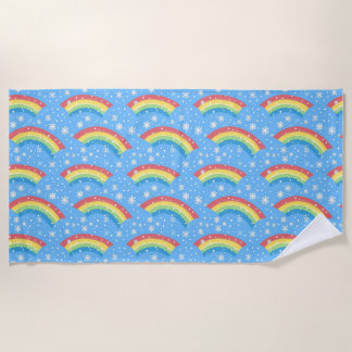 Colourful Rainbow and Snowflake Pattern Beach Towel