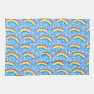 Colourful Rainbow and Snowflake Pattern Tea Towel