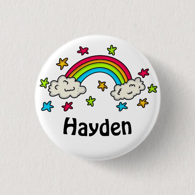 Colourful Rainbow and Stars Kids Name 3 Cm Round Badge (Front)