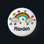 Colourful Rainbow and Stars Kids Name 3 Cm Round Badge<br><div class="desc">Cute bright and colourful rainbow name button for kids.</div>