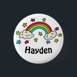 Colourful Rainbow and Stars Kids Name 3 Cm Round Badge<br><div class="desc">Cute bright and colourful rainbow name button for kids.</div>