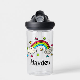 Colourful Rainbow and Stars Kids Name Water Bottle