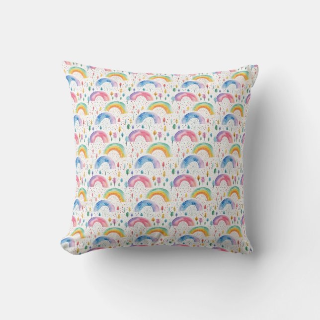 Colourful Rainbow and Tree Seamless Pattern Cushion (Front)