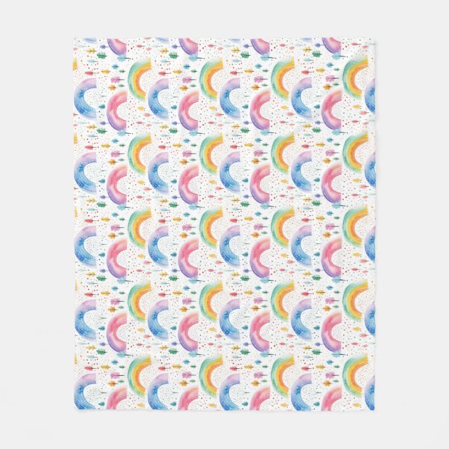 Colourful Rainbow and Tree Seamless Pattern Fleece Blanket (Front)