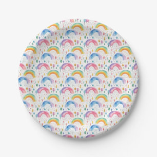 Colourful Rainbow and Tree Seamless Pattern Paper Plate