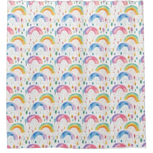 Colourful Rainbow and Tree Seamless Pattern Shower Curtain