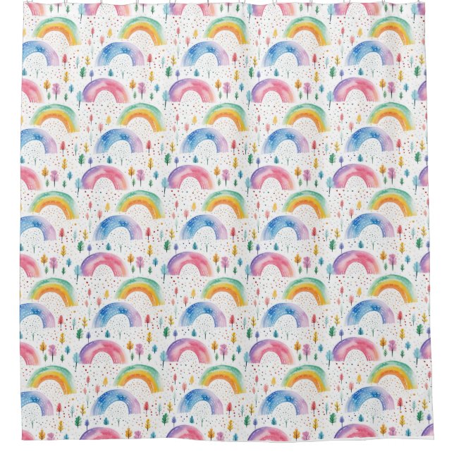 Colourful Rainbow and Tree Seamless Pattern Shower Curtain (Front)