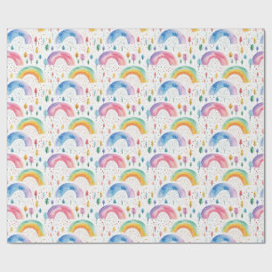 Colourful Rainbow and Tree Seamless Pattern Wrapping Paper