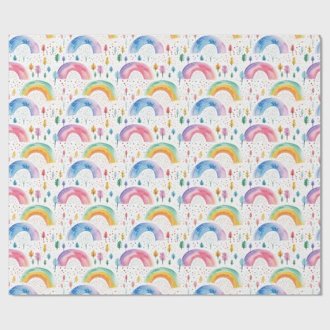 Colourful Rainbow and Tree Seamless Pattern Wrapping Paper (Flat)