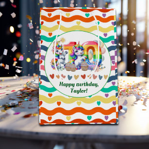 Colourful Rainbow and Unicorn 10th Birthday Party Medium Gift Bag