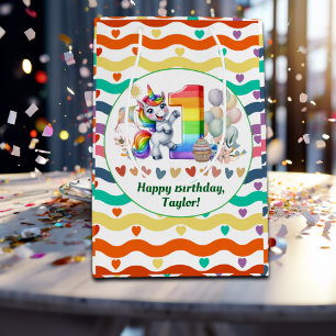 Colourful Rainbow and Unicorn 1st Birthday Party Medium Gift Bag
