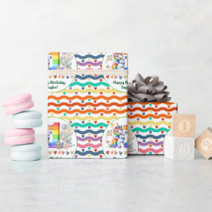 Colourful Rainbow and Unicorn 1st Birthday Party Wrapping Paper