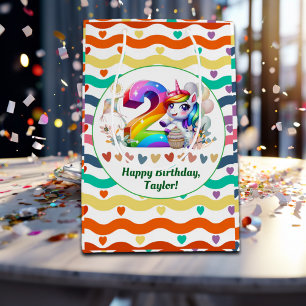 Colourful Rainbow and Unicorn 2nd Birthday Party Medium Gift Bag