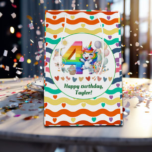 Colourful Rainbow and Unicorn 4th Birthday Party Medium Gift Bag