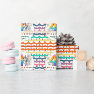 Colourful Rainbow and Unicorn 4th Birthday Party Wrapping Paper