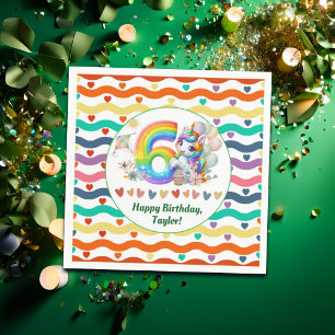 Colourful Rainbow and Unicorn 6th Birthday Party Napkin