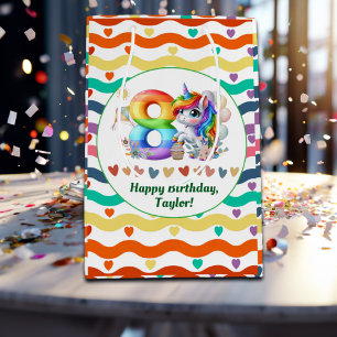 Colourful Rainbow and Unicorn 8th Birthday Party Medium Gift Bag