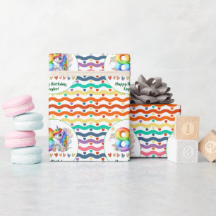 Colourful Rainbow and Unicorn 8th Birthday Party Wrapping Paper