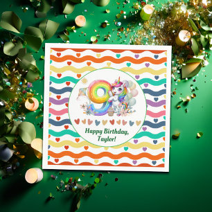 Colourful Rainbow and Unicorn 9th Birthday Party Napkin