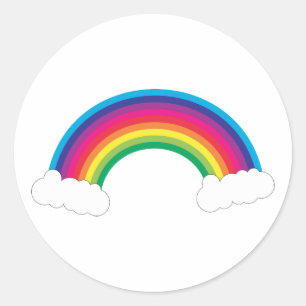 Colourful Rainbow and White Clouds Classic Round Sticker