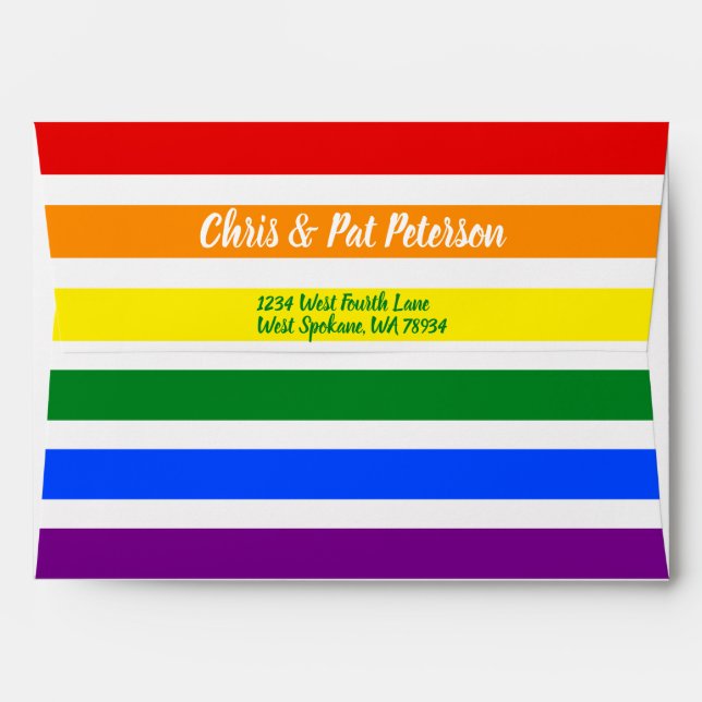 Colourful Rainbow and White Stripes Return Address Envelope (Back (Top Flap))
