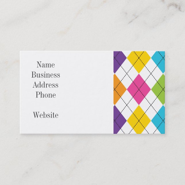 Colourful Rainbow Argyle Diamond Pattern Teen Gift Business Card (Front)