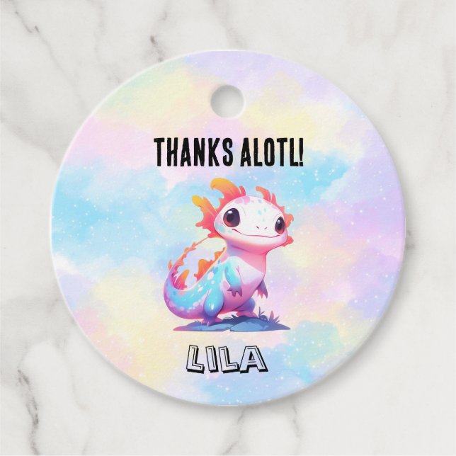 Colourful Rainbow Axolotl Birthday Favour Tags (Front)