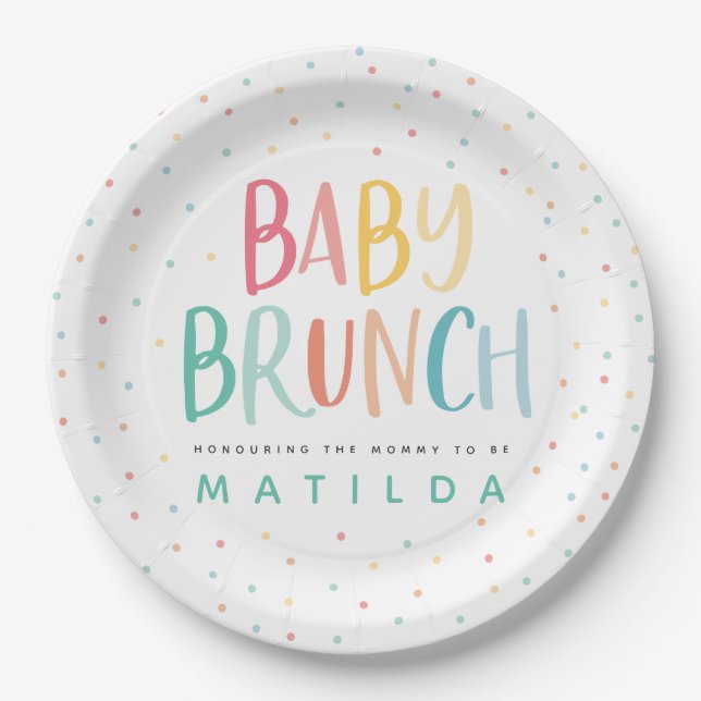 Colourful rainbow baby brunch paper plate (Front)
