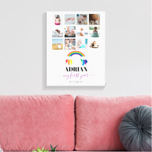 Colourful Rainbow Baby First Year Photo Collage Canvas Print