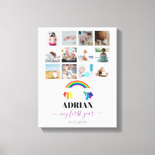 Colourful Rainbow Baby First Year Photo Collage Canvas Print